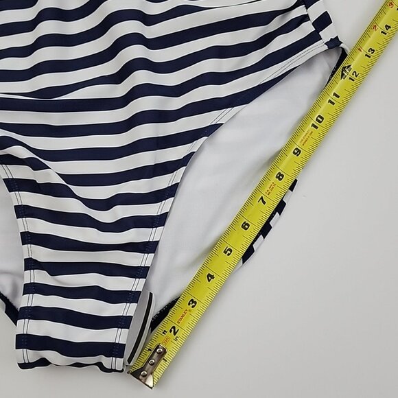 Simon Chang Solutions One-Piece Swimsuit Blue White Stripe High Back Size 16 - Picture 12 of 12